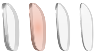Side view of a 1.60 index lens profile showing a thinner and lighter edge