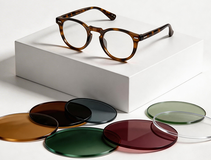 Tortoise round glasses frame with colorful lenses
