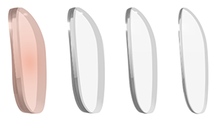 Side view of a 1.56 index basic lens profile showing a thicker edge