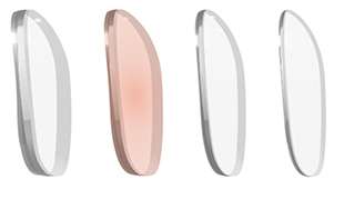 Side view of a 1.60 index lens profile showing a thinner and lighter edge