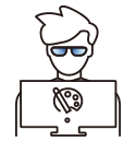 An icon of a designer working on a computer