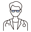 An icon of a doctor wearing a stethoscope