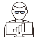 An icon of an office worker using a laptop