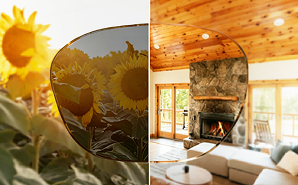 A demonstration of our photochromic lenses darkening in sunlight and clearing indoors