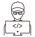 An icon of a programmer at a computer