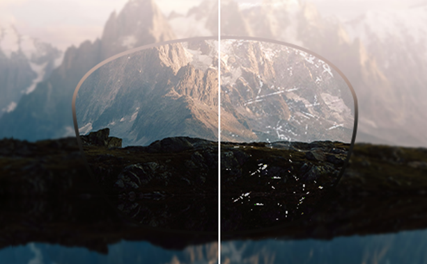 A side-by-side comparison showing how scratch-resistant coating protects lenses from damage and maintains a clear view