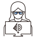 An icon of a student using a laptop