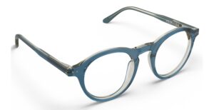 Angled view of Breuer blue round eyeglasses from Vediview