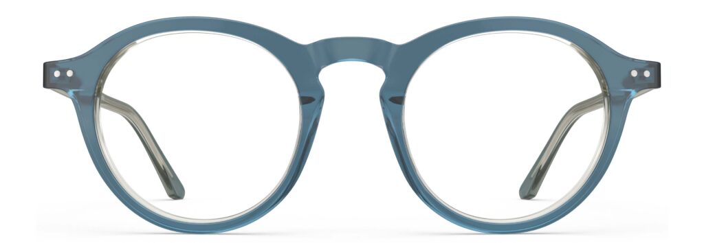 Front view of Breuer blue round eyeglasses from Vediview