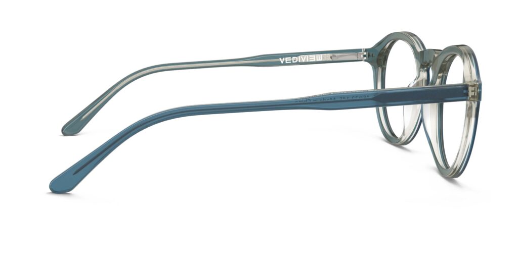 Side view of Breuer blue round eyeglasses from Vediview