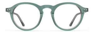 Front view of Breuer blue-green round eyeglasses from Vediview