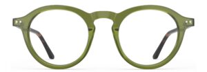 Front view of Breuer green round eyeglasses from Vediview