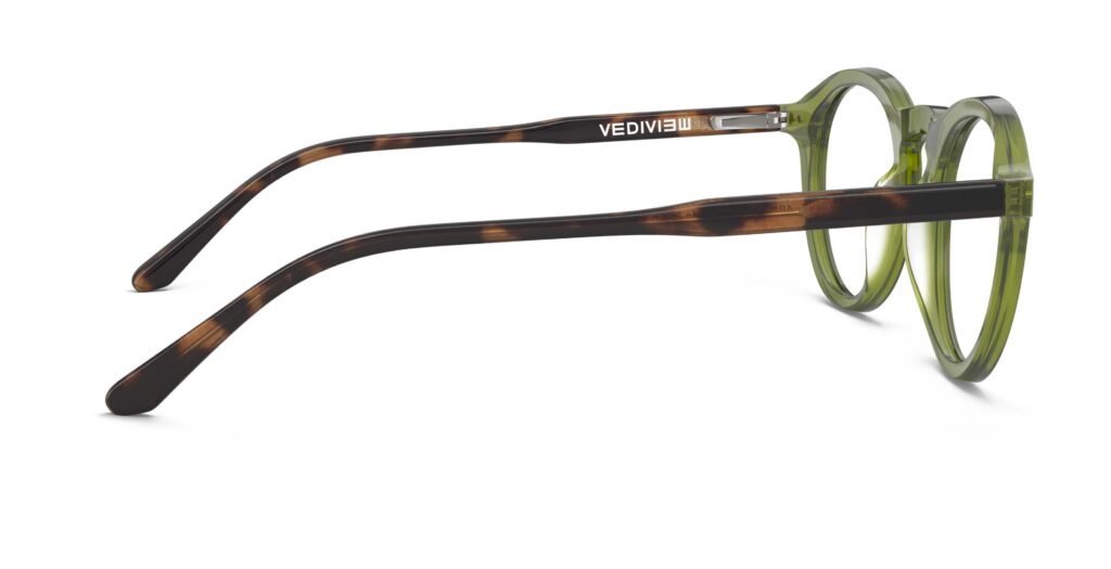 Side view of Breuer green round eyeglasses from Vediview