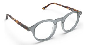 Angled view of Breuer grey round eyeglasses from Vediview