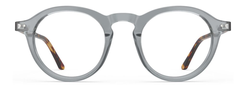 Front view of Breuer grey round eyeglasses from Vediview