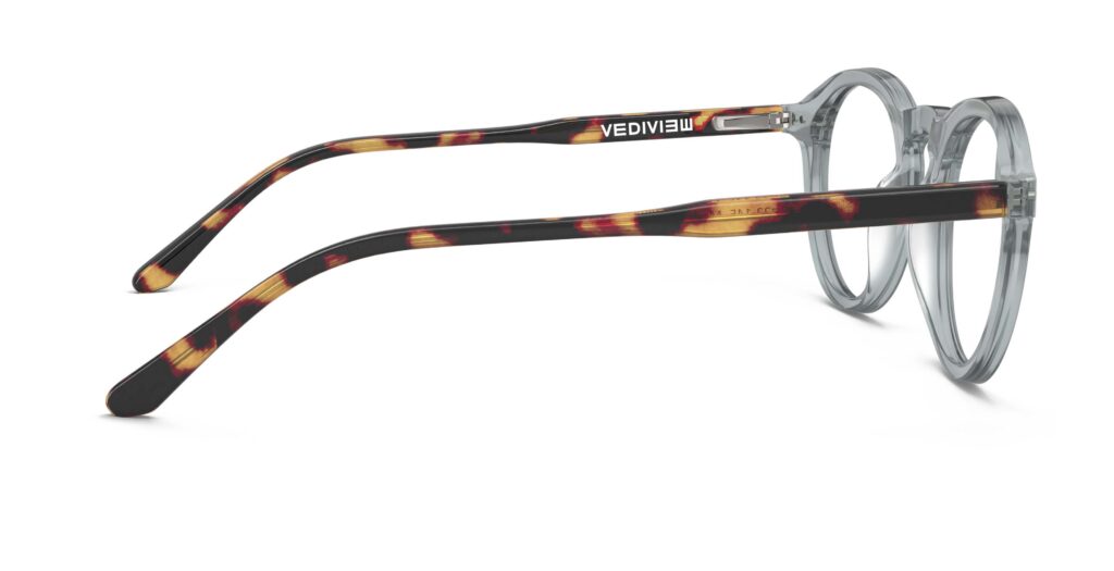 Side view of Breuer grey round eyeglasses from Vediview