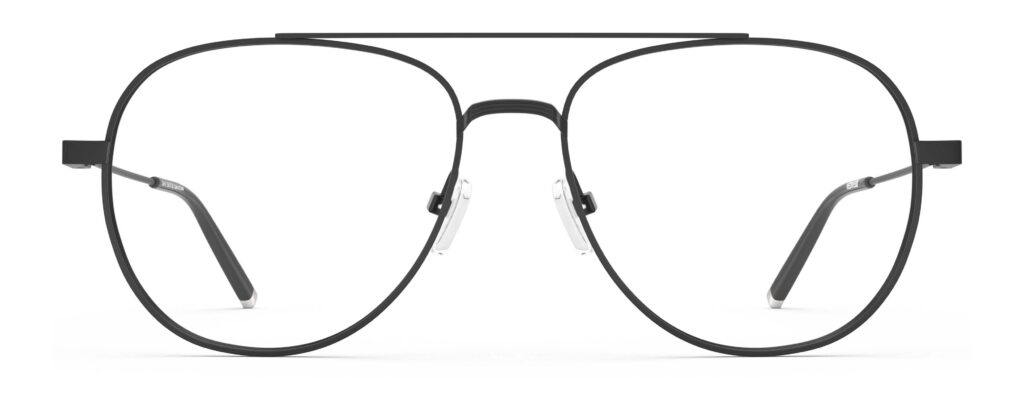 Front view of Dali black aviator eyeglasses from Vediview