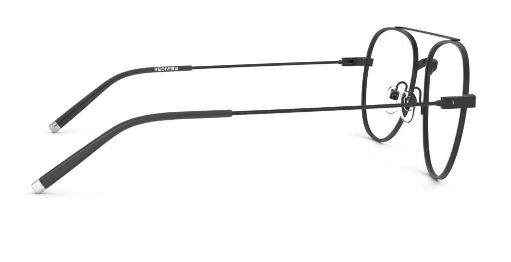 Side view of Dali black aviator eyeglasses from Vediview