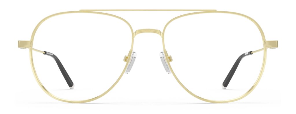 Front view of Dali gold aviator eyeglasses from Vediview