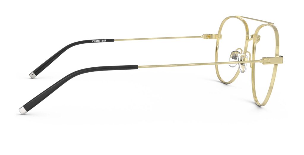 Side view of Dali gold aviator eyeglasses from Vediview