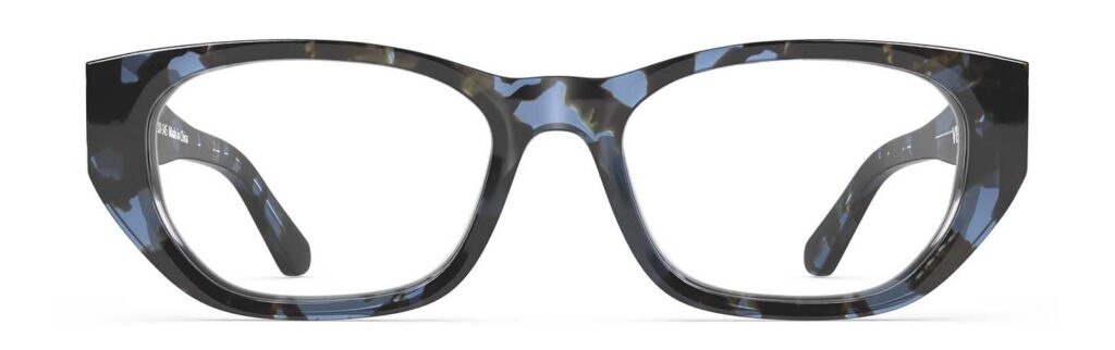 Front view of Lillian blue-tortoise rectangle eyeglasses from Vediview
