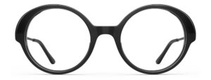 Front view of Miyake black round eyeglasses from Vediview