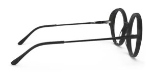 Side view of Miyake black round eyeglasses from Vediview
