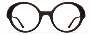 Front view of Miyake tortoise round eyeglasses from Vediview