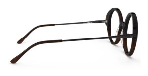 Side view of Miyake tortoise round eyeglasses from Vediview