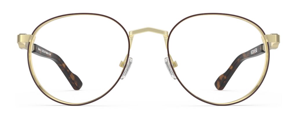 Front view of Morse gold round eyeglasses from Vediview