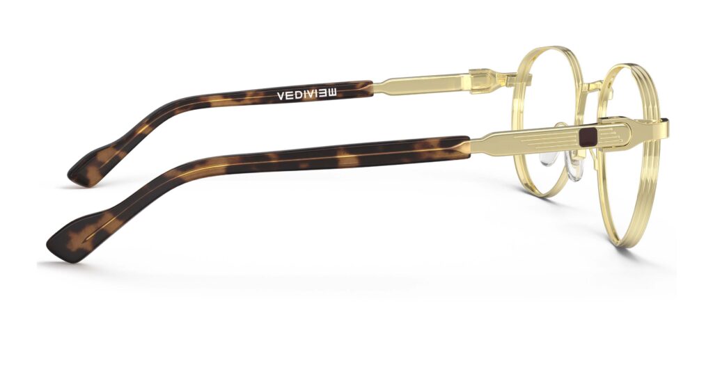 Side view of Morse gold round eyeglasses from Vediview