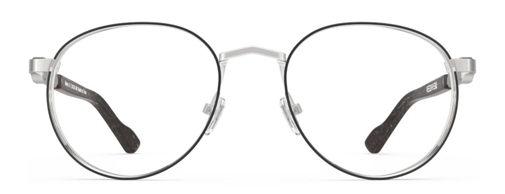Front view of Morse silver round eyeglasses from Vediview