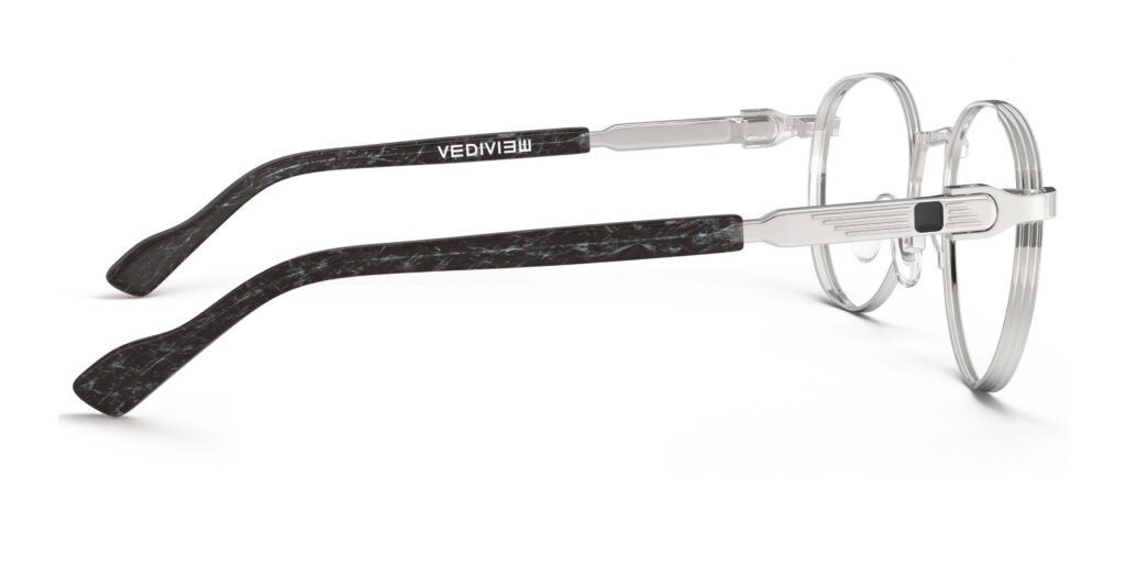 Side view of Morse silver round eyeglasses from Vediview