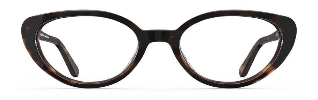 Front view of Murasaki tortoise cat-eye eyeglasses from Vediview