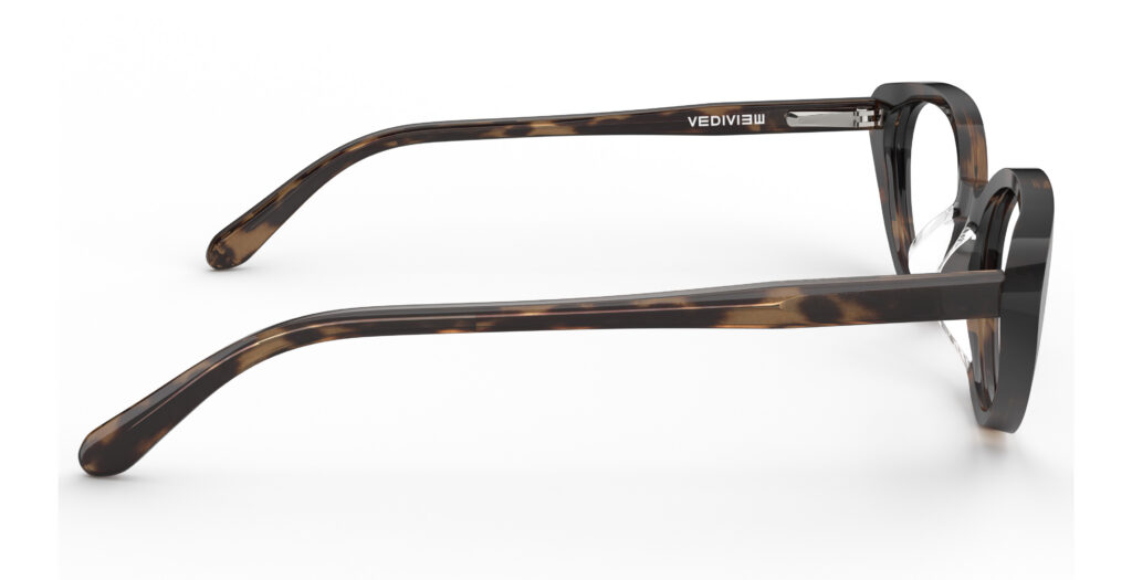 Side view of Murasaki tortoise cat-eye eyeglasses from Vediview