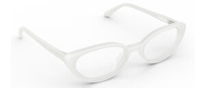 Angled view of Murasaki white cat-eye eyeglasses from Vediview