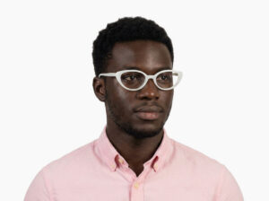 Man model wearing Murasaki white acetate eyeglasses from Vediview