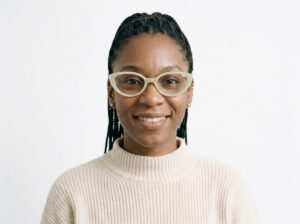 Woman model wearing Murasaki cream acetate eyeglasses from Vediview