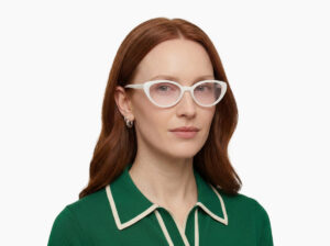 Woman model wearing Murasaki white acetate eyeglasses from Vediview