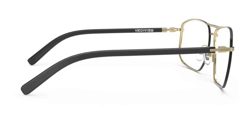 Side view of Wharton gold aviator eyeglasses from Vediview