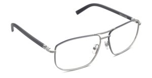 Angled view of Wharton silver-dark blue aviator eyeglasses from Vediview
