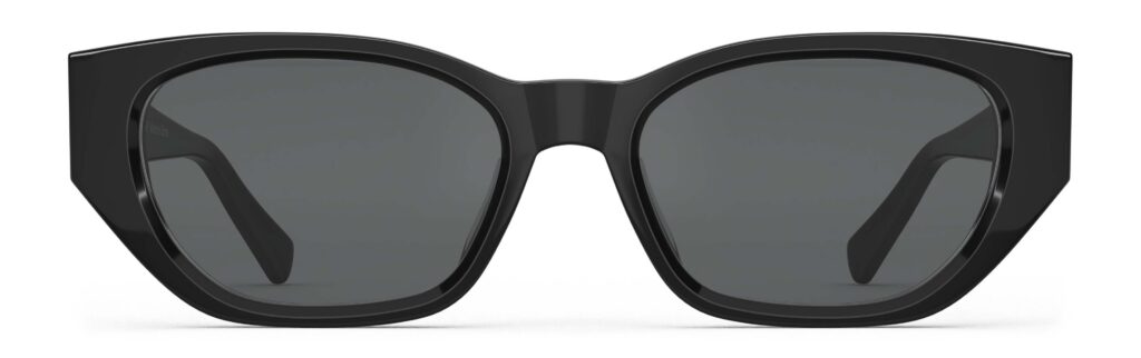 Front view of Achebe black geometric sunglasses with grey polarized lenses from Vediview