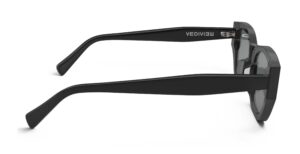 Side view of Achebe black geometric sunglasses with grey polarized lenses from Vediview