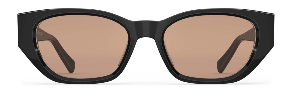Front view of Achebe black geometric sunglasses with pink polarized lenses from Vediview