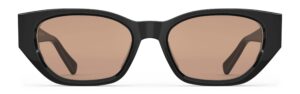 Front view of Achebe black geometric sunglasses with pink polarized lenses from Vediview