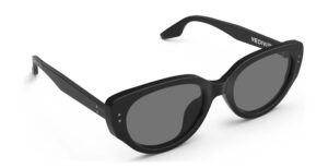 Angled view of Brancusi black cat-eye sunglasses with grey polarized lenses from Vediview