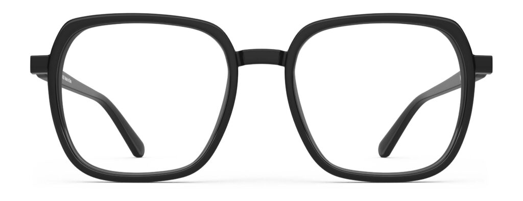 Front view of Calder black square eyeglasses from Vediview