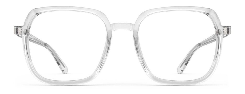 Front view of Calder clear square eyeglasses from Vediview