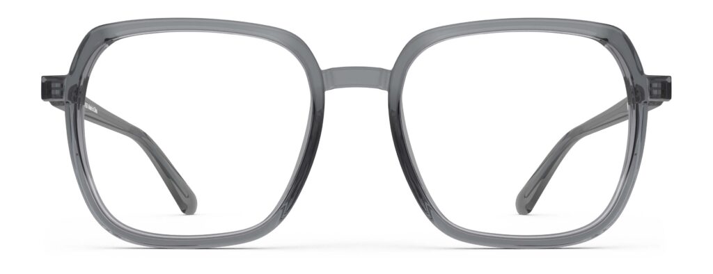 Front view of Calder dark grey square eyeglasses from Vediview
