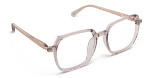 Angled view of Calder pink square eyeglasses from Vediview